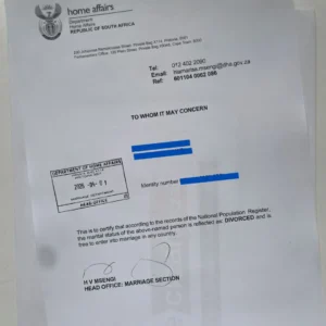 Letter of Non-Impediment South Africa