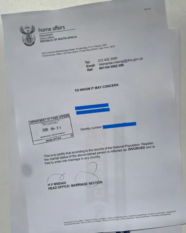 Letter of Non-Impediment South Africa