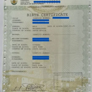 South African Unabridged Birth Certificate