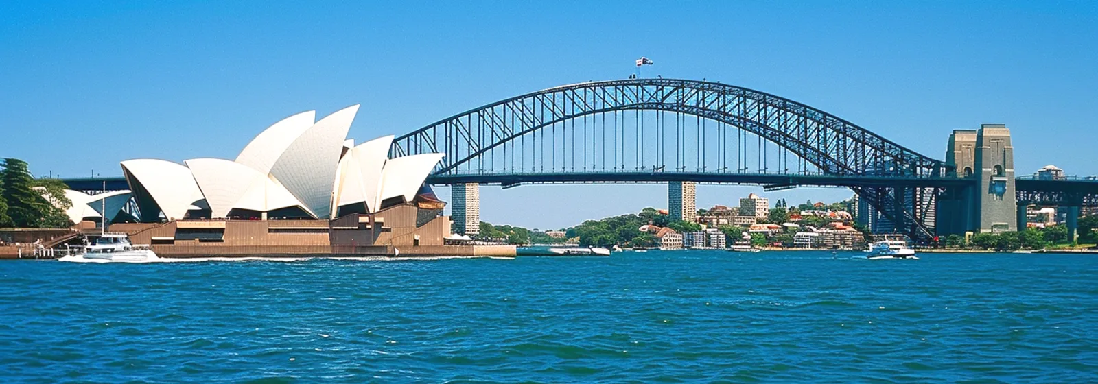 The Sydney Opera House and Sydney Harbour Bridge across the harbour
